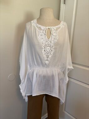 Zara White Lace-Trim Peasant Tunic